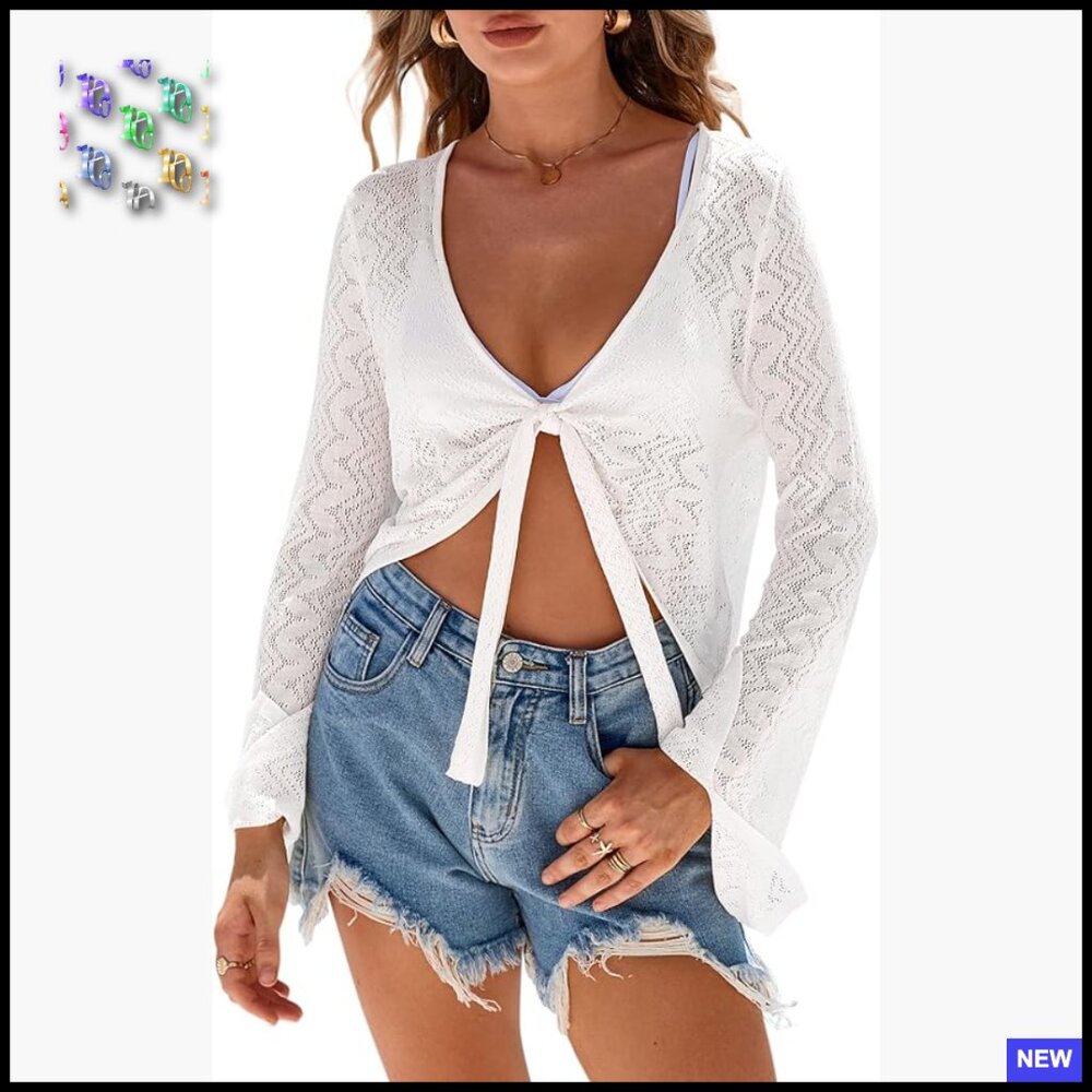Linen Blend Tie Front Bolero Shrug Beach Cover Up Chic Summer Breezy